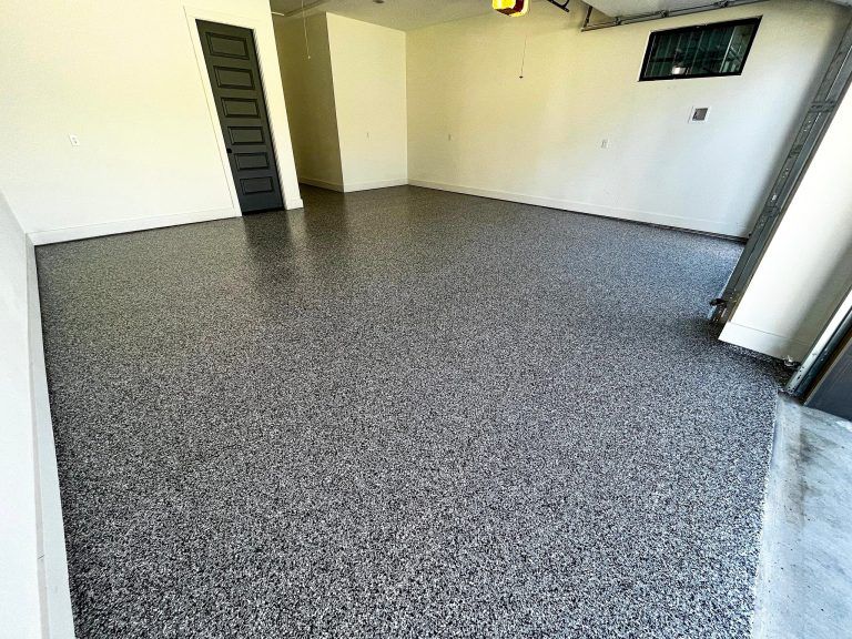 Concrete patio coating with slip-resistant finish